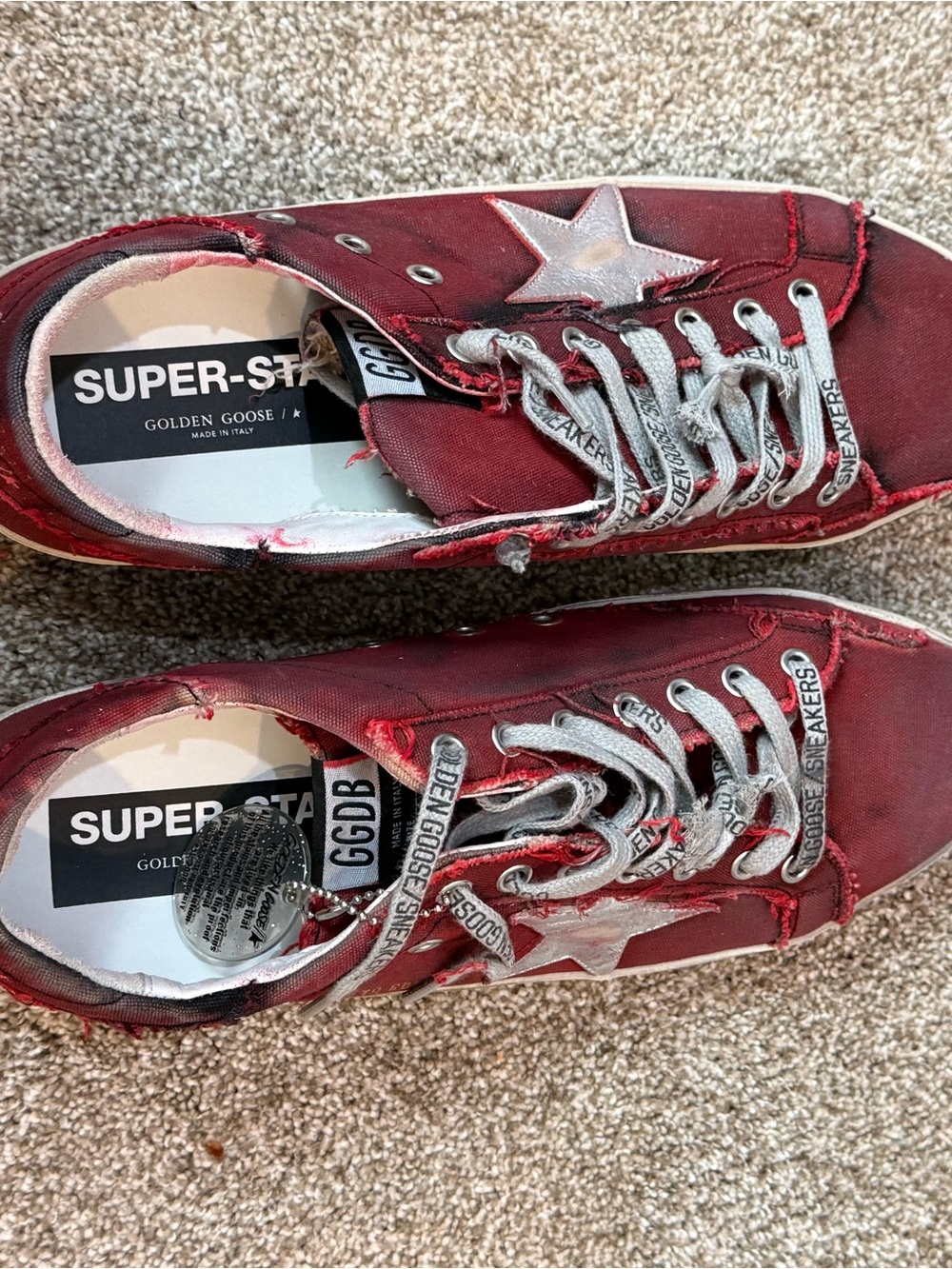 Golden Goose Red Super-Star Canvas Sneakers with Silver Star